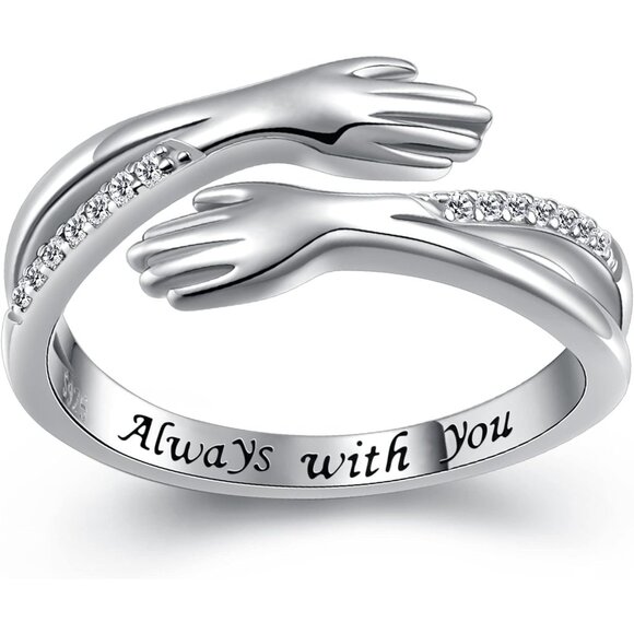 Women S925 Sterling Silver Hug Rings Hand Open Promise  Always with You - Picture 1 of 7